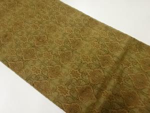 リサイクル　変わり格子に花菱模様織出し全通袋帯